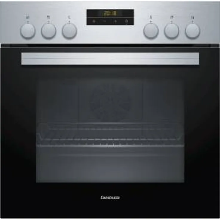 Constructa CH 6 M 50050 Einbauherd, 5 Heizarten, Schnellaufheizung, Vollglas-Innentür, Elektronikuhr mit Zeitanzeige, Einbaugerät, A, Garraum 66 l, Breite 59,4 cm, edelstahl, schwarz