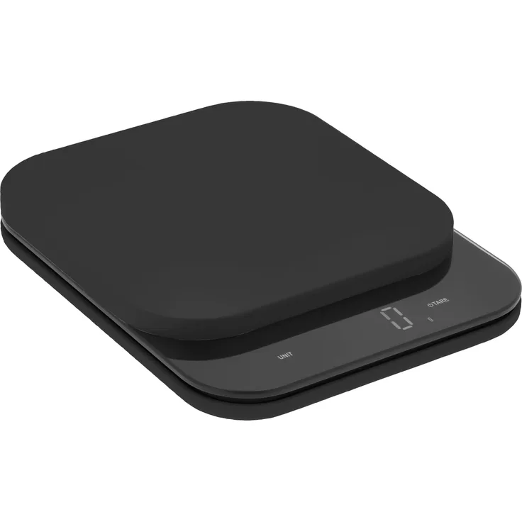 Rosti Mensura Küchenwaage, elektronisch, max. 10 kg Tragkraft, 1 g Teilung, TARA-Funktion, Kunststoff, Einheiten in g, ml, oz, fl oz, mit Wiegeschale 600 ml, schwarz