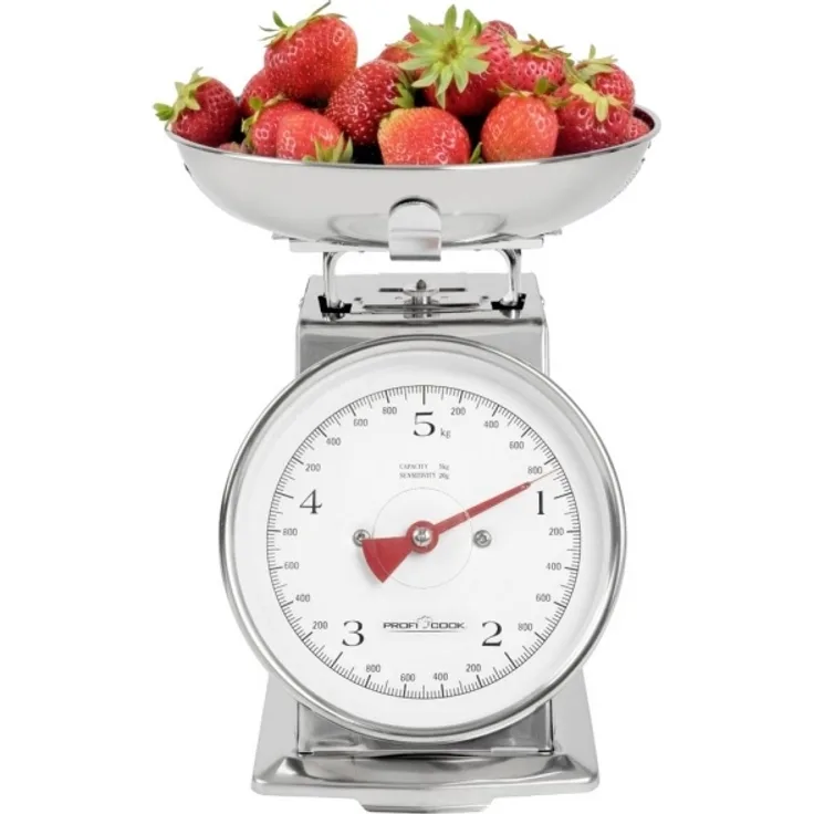 Profi Cook PC-KW 1247 Küchenwaage, analog, mit Messschale 1 Liter, Wägebereich 5 kg, Edelstahl, silber