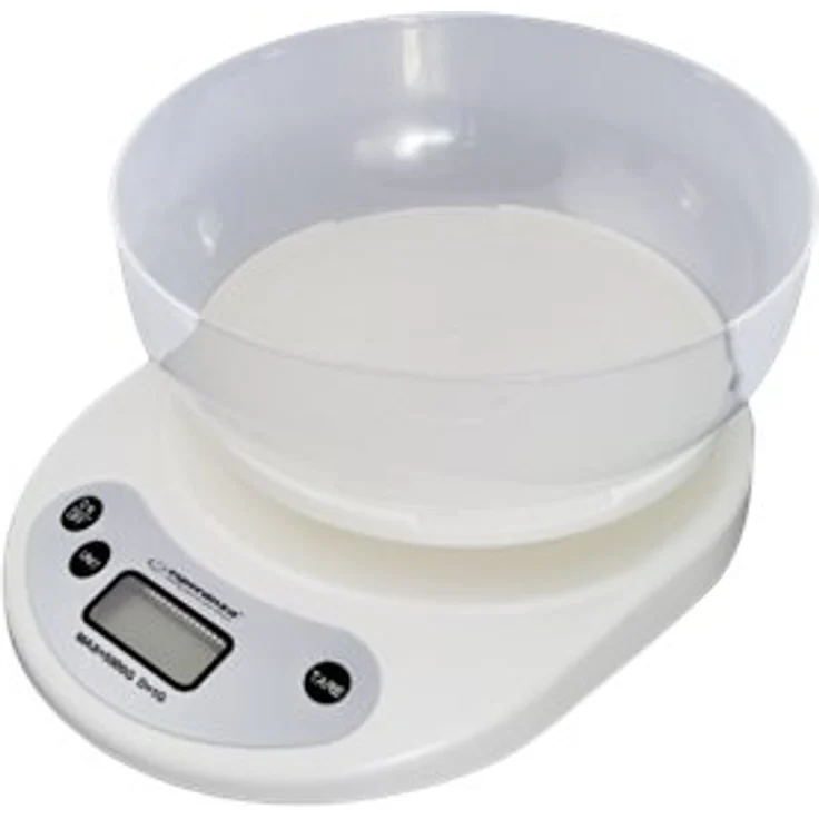 Esperanza COCONUT Küchenwaage, elektronisch, 5 kg Tragkraft, 1g Teilung, TARA-Funktion, Überlastungsanzeige, mit Wiegeschale 1 Liter, Kunststoff, weiß – Bild 1