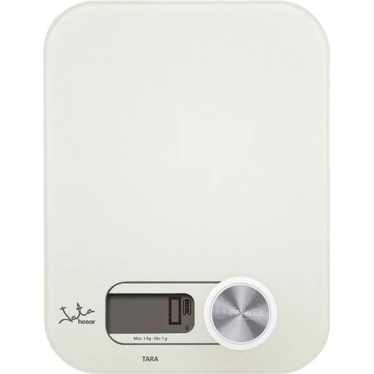 Jata 775 Küchenwaage, elektronisch, 1 g Teilung, max. 5 kg Tragkraft, LCD-Display, Überlastungsanzeige, weiß