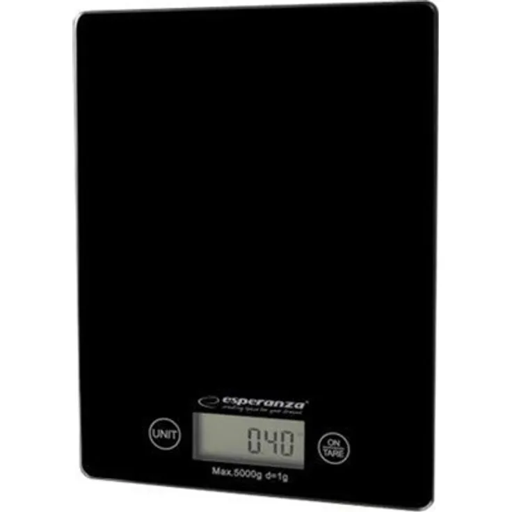 Esperanza LEMON Küchenwaage, elektronisch, max. Tragkraft 5 kg, 1 g Teilung, Überlastanzeige, Batterieanzeige, schwarz