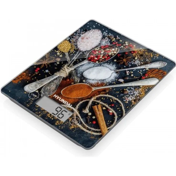 Hyundai KVE 893 D Küchenwaage, elektronisch, 5 kg max. Tragkraft, 1 g Teilung, TARA-Funktion, LCD-Display, Überlastungsanzeige, Glas, schwarz