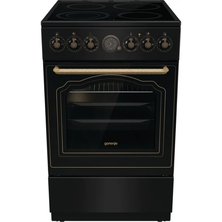Gorenje GECS5B70CLB Standherd, 10 Heizarten, Drehknebel im Classico-Design, Standgerät, A, Garraum 70 l, Breite 50 cm, gold, schwarz – Bild 1