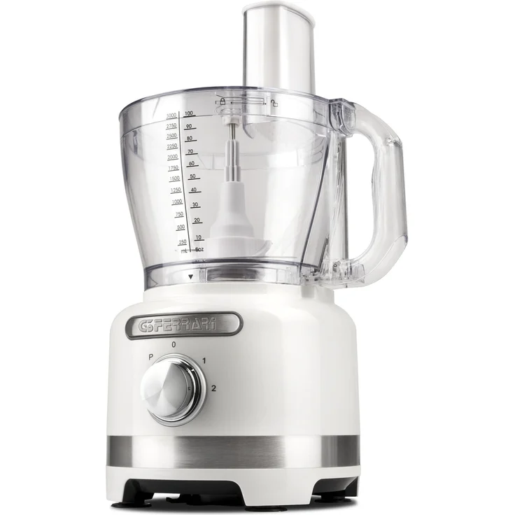 G3Ferrari G20099 Foodprozessor, 1000 Watt, 2 Geschwindigkeiten, inkl. Julienne-Scheibe, Reibscheibe, Pommes-Frites-Scheibe, Stahl, weiß – Bild 1