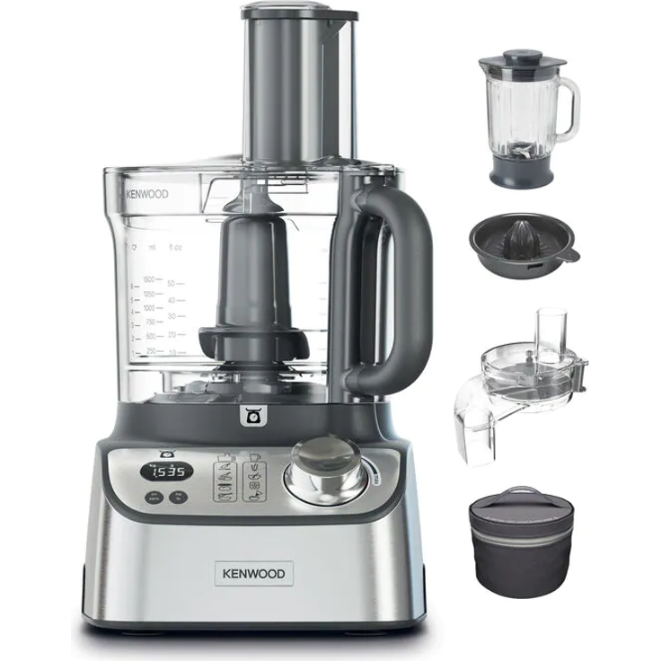 Kenwood FDM72.990SS Multipro XL Weigh+ Foodprozessor, 1000 Watt, 3 Liter, Timer, inkl. Zitruspresse, Edelstahl, silber, schwarz