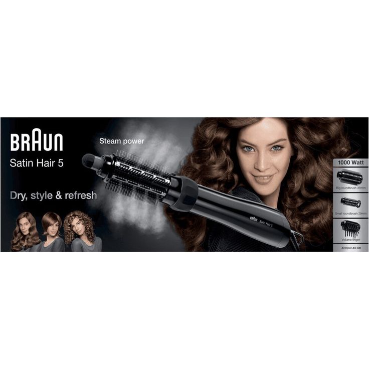 Braun AS530 Satin Hair 5 Warmluftbürste, 1000 Watt, Dampfstoß-Funktion, inkl. 2 Stylingbürsten (groß und klein), Volumenaufsatz, schwarz – Bild 2