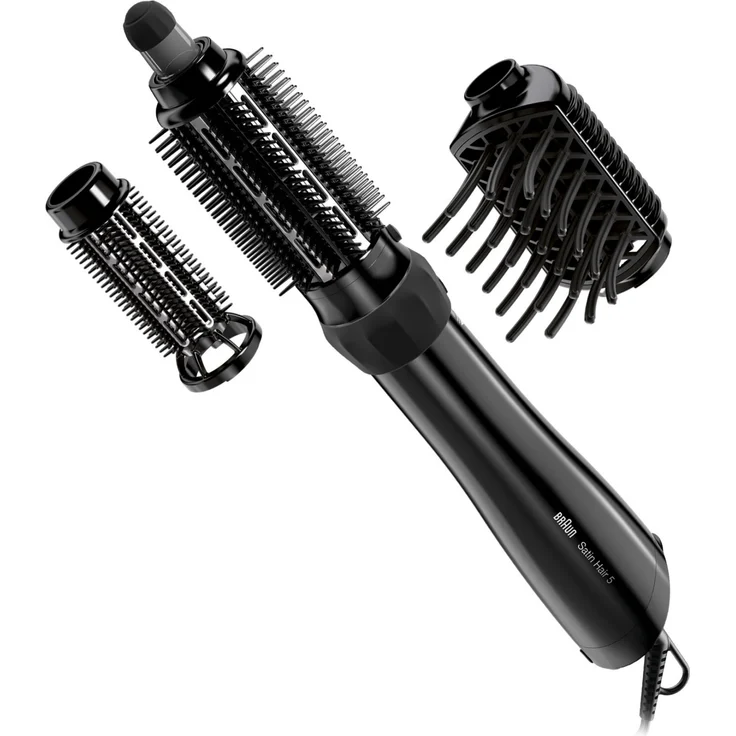 Braun AS530 Satin Hair 5 Warmluftbürste, 1000 Watt, Dampfstoß-Funktion, inkl. 2 Stylingbürsten (groß und klein), Volumenaufsatz, schwarz – Bild 1