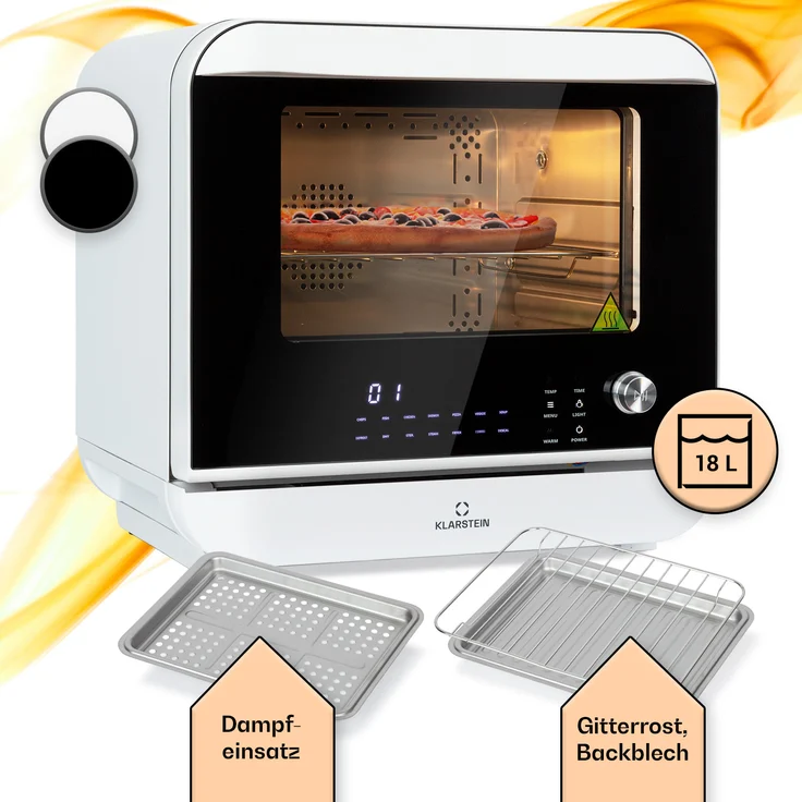 Klarstein Vita Pro Heißluftfritteuse mit Dampfgaren, ohne Öl, 2450 W, 18 Liter, 14 Programme, 800 ml Wassertank, weiß - Preisvergleich – Bild 1