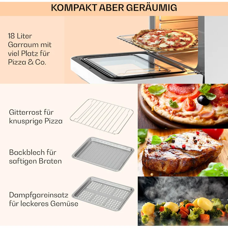 Klarstein Vita Pro Heißluftfritteuse mit Dampfgaren, ohne Öl, 2450 W, 18 Liter, 14 Programme, 800 ml Wassertank, weiß - Preisvergleich – Bild 5