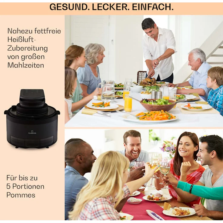 Klarstein Vendure Heißluftfritteuse mit Dampffunktion, 1250W, 5 Liter, 6 Programme, Kunststoff, schwarz – Bild 5