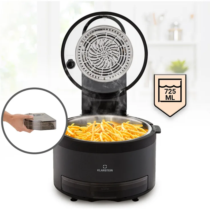 Klarstein Vendure Heißluftfritteuse mit Dampffunktion, 1250W, 5 Liter, 6 Programme, Kunststoff, schwarz