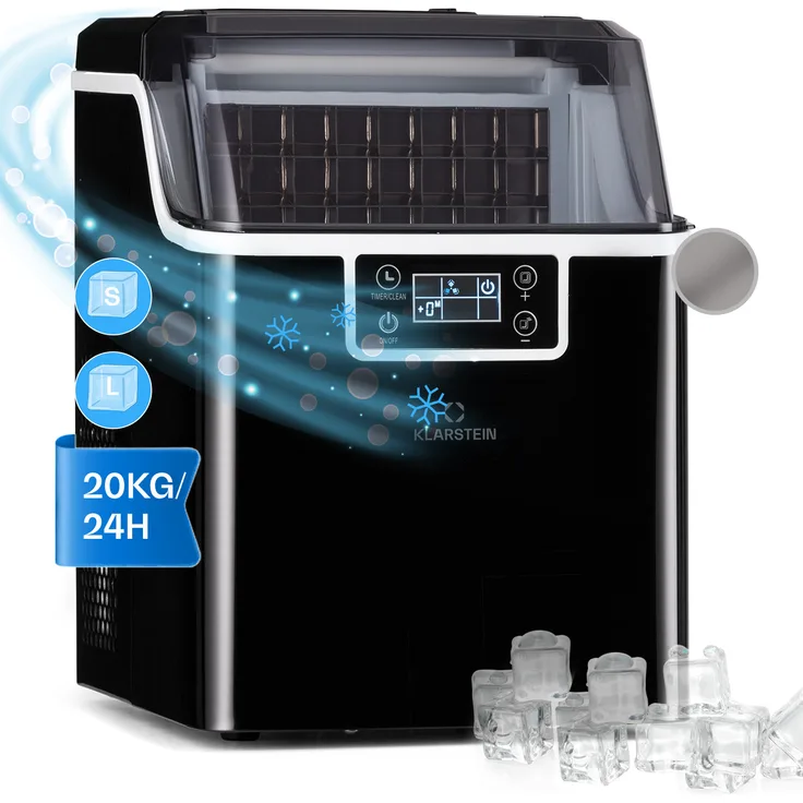 Klarstein Chios Eiswürfelmaschine 20 kg/24 h Auto-Clean 3,2-Liter Wassertank Schwarz