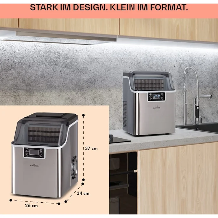 Klarstein Chios Eiswürfelmaschine 20 kg/24 h Auto-Clean 3,2-Liter Wassertank Edelstahl – Bild 6