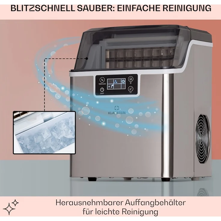 Klarstein Chios Eiswürfelmaschine 20 kg/24 h Auto-Clean 3,2-Liter Wassertank Edelstahl – Bild 5