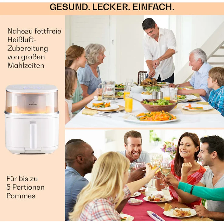 Klarstein Air Bloom Heißluftfritteuse mit Dampffunktion 1500W 7,5 Liter, 16 Programme, crème – Bild 5