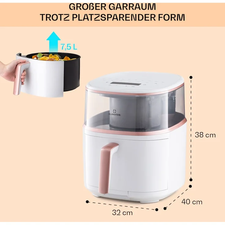 Klarstein Air Bloom Heißluftfritteuse mit Dampffunktion, 1500W, 7,5 Liter, 16 Programme, weiß – Bild 6
