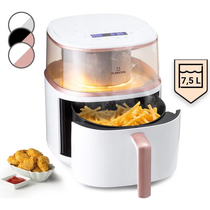 Klarstein Air Bloom Heißluftfritteuse mit Dampffunktion, 1500W, 7,5 Liter, 16 Programme, weiß