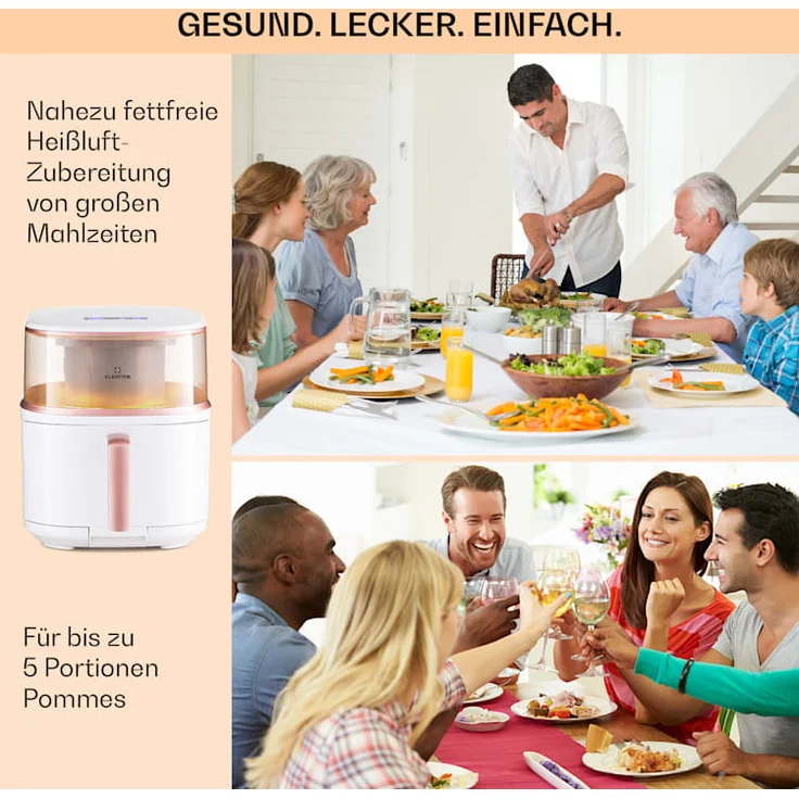 Klarstein Air Bloom Heißluftfritteuse mit Dampffunktion, 1500W, 7,5 Liter, 16 Programme, weiß – Bild 5
