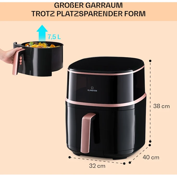 Klarstein Air Bloom Heißluftfritteuse mit Dampffunktion, 1500W, 7,5 Liter, 16 Programme, schwarz – Bild 6