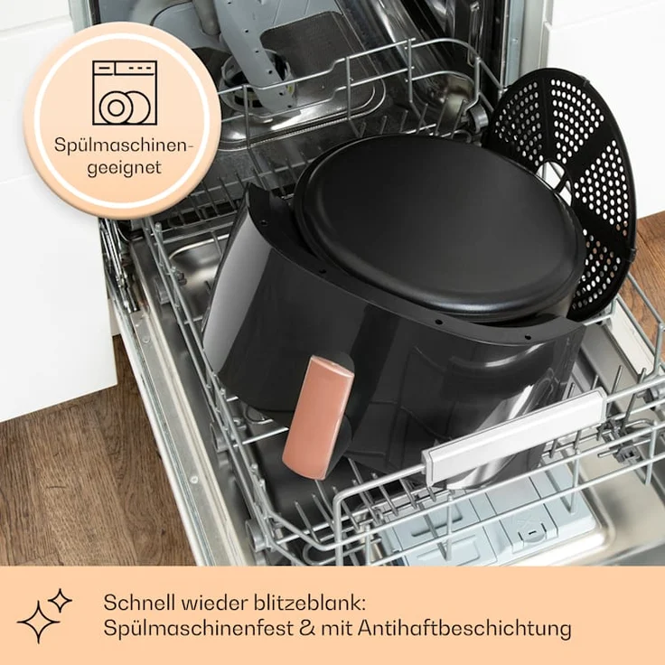 Klarstein Air Bloom Heißluftfritteuse mit Dampffunktion, 1500W, 7,5 Liter, 16 Programme, schwarz – Bild 4