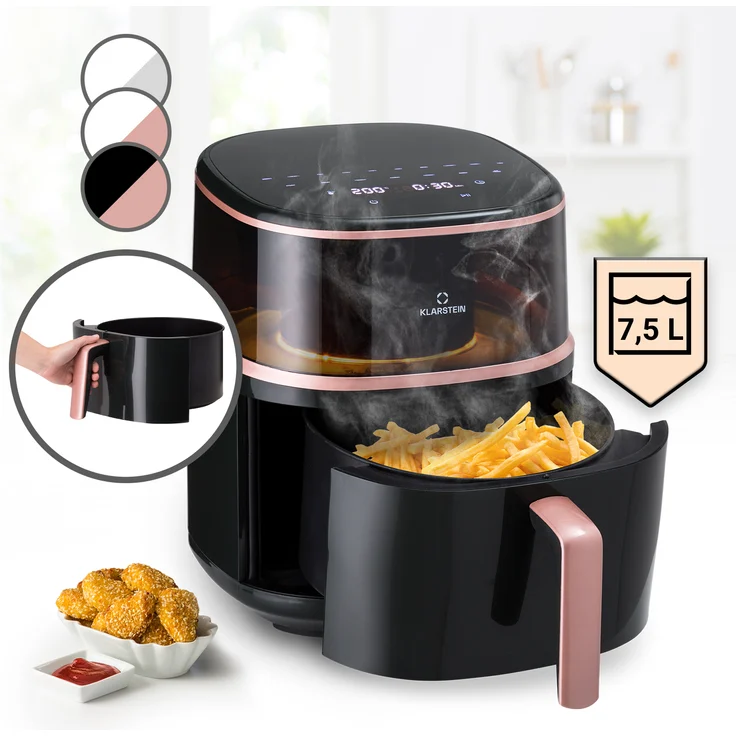 Klarstein Air Bloom Heißluftfritteuse mit Dampffunktion, 1500W, 7,5 Liter, 16 Programme, schwarz – Bild 1