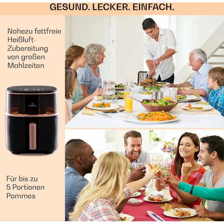 Klarstein Air Bloom Heißluftfritteuse mit Dampffunktion, 1500W, 7,5 Liter, 16 Programme, schwarz – Bild 5