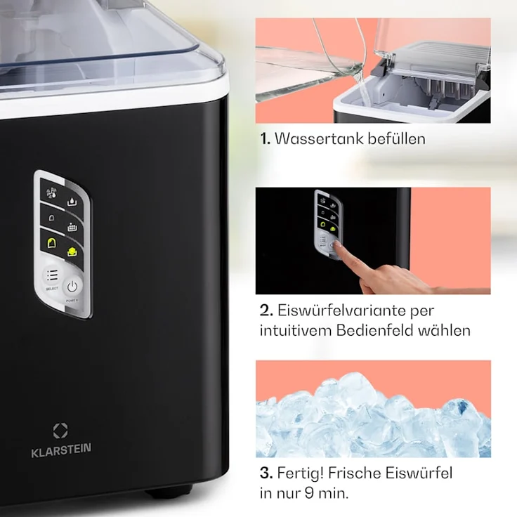 Klarstein Albaron Eiswürfelmaschine Bullet-Eis 12 kg / 24 h 1,5 Ltr. Display Schwarz – Bild 4