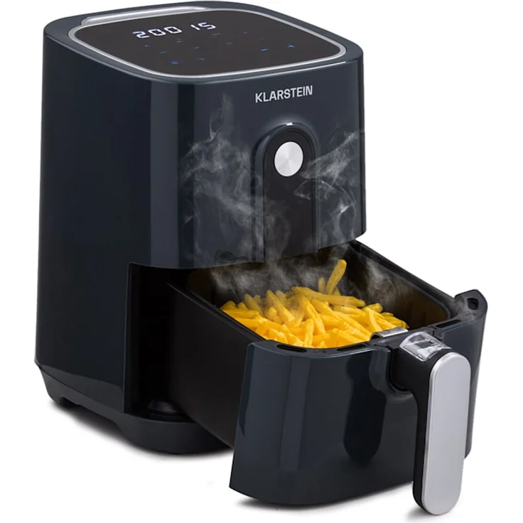 Klarstein Crisp-Pro Heißluftfritteuse, Air Fryer, 1400 W, 2,8 Liter, 8 Programme, Timer, Edelstahl, grau – Bild 2