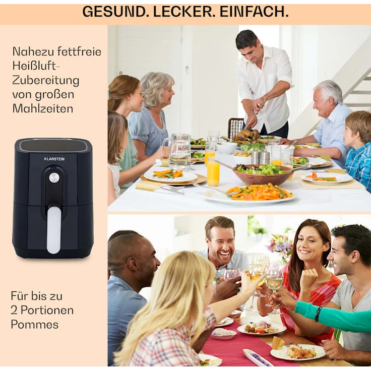 Klarstein Crisp-Pro Heißluftfritteuse, Air Fryer, 1400 W, 2,8 Liter, 8 Programme, Timer, Edelstahl, grau – Bild 5