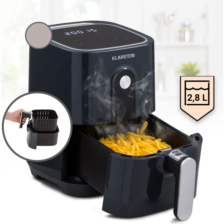 Klarstein Crisp-Pro Heißluftfritteuse, Air Fryer, 1400 W, 2,8 Liter, 8 Programme, Timer, Edelstahl, grau – Bild 1