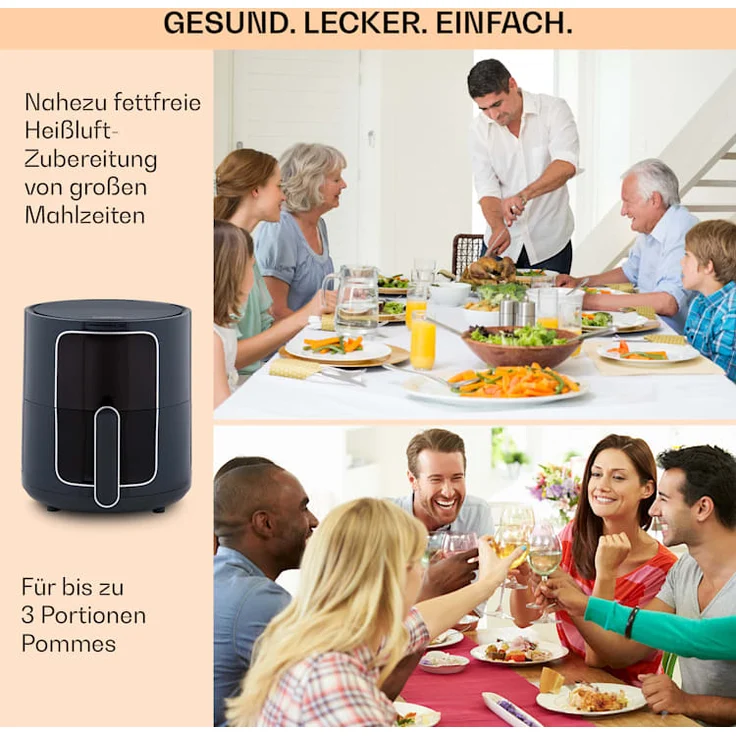 Klarstein Crisp-Pro Heißluftfritteuse, Air Fryer, 1400W, 3,5 Liter, 8 Programme, Timer, Anthrazit – Bild 5