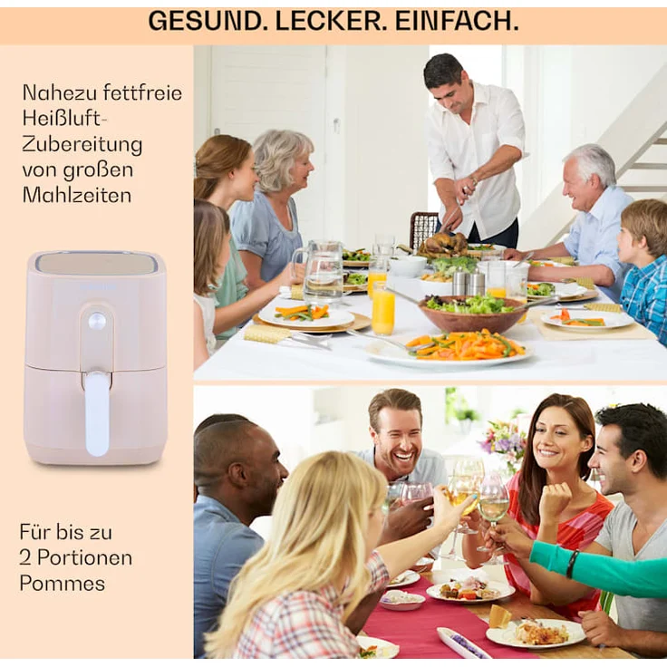 Klarstein Crisp-Pro Heißluftfritteuse, Air Fryer, 1400 W, 2,8 Liter, 8 Programme, Timer, Edelstahl, sand – Bild 5