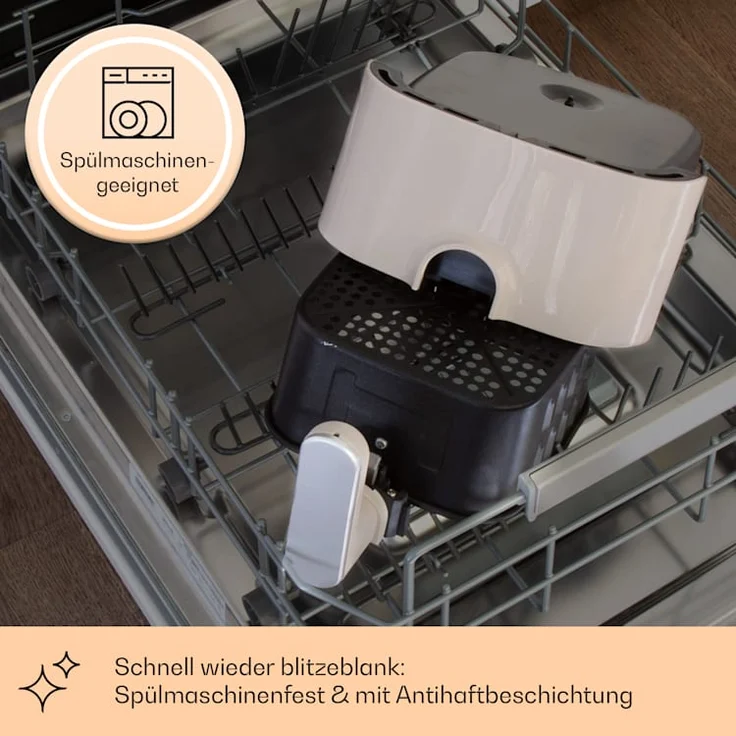 Klarstein Crisp-Pro Heißluftfritteuse, Air Fryer, 1400 W, 2,8 Liter, 8 Programme, Timer, Edelstahl, sand – Bild 4