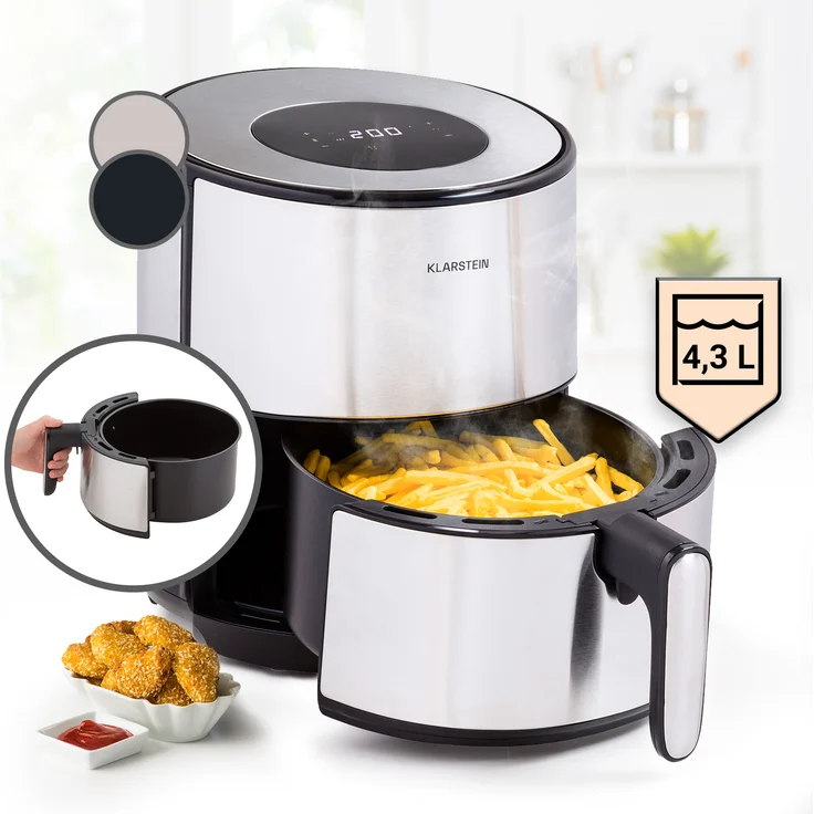 Klarstein Crisp-Pro, 1500 Watt, 4,3L, Air fry, 8 Programme, LCD-Display, Timer, Edelstahl, silber – Bild 1
