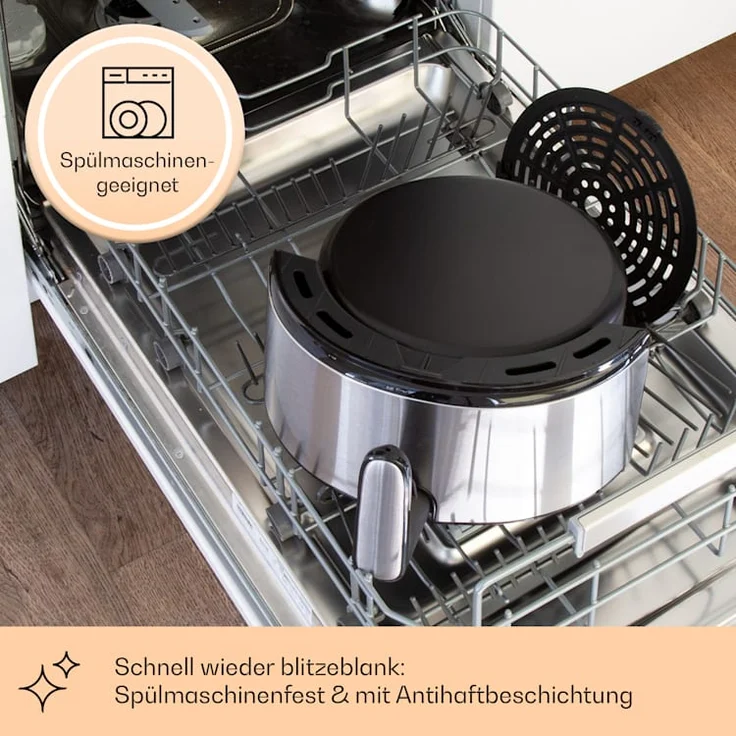 Klarstein Crisp-Pro, 1500 Watt, 4,3L, Air fry, 8 Programme, LCD-Display, Timer, Edelstahl, silber – Bild 4