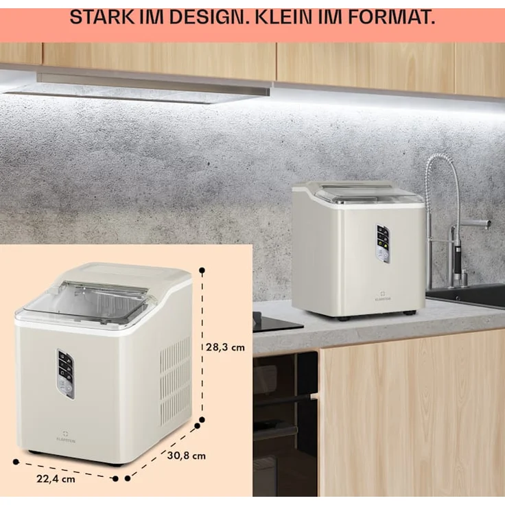 Klarstein Albaron Eiswürfelmaschine, Bullet-Eis, 12 kg / 24 h, 1,5 Ltr., Display, crème – Bild 6
