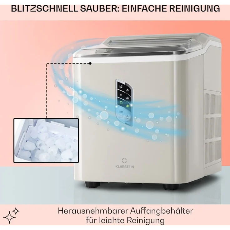 Klarstein Albaron Eiswürfelmaschine, Bullet-Eis, 12 kg / 24 h, 1,5 Ltr., Display, crème – Bild 5
