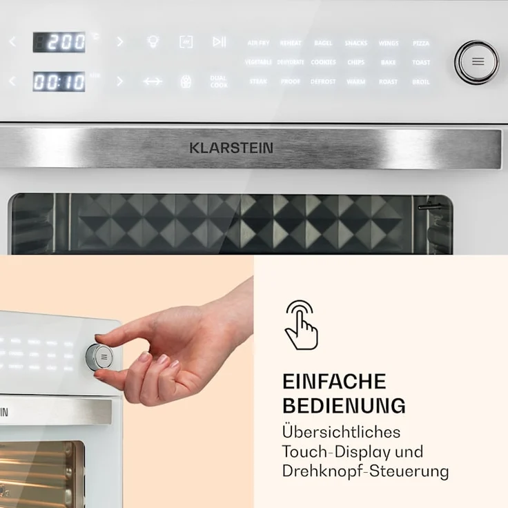 Klarstein Vigor Air Heißluftfritteuse, 1800 W, 30 Liter, 18 Programme, Ober- und Unterhitze, weiß – Bild 3