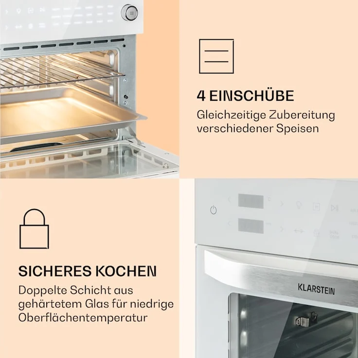 Klarstein Vigor Air Heißluftfritteuse, 1800 W, 30 Liter, 18 Programme, Ober- und Unterhitze, weiß – Bild 6