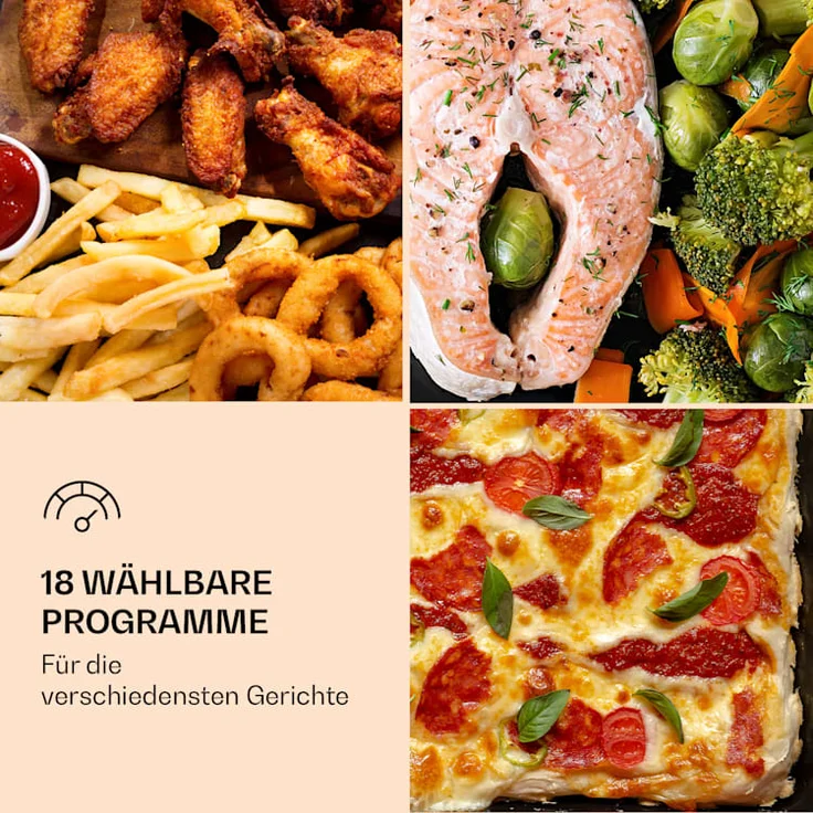 Klarstein Vigor Air Heißluftfritteuse, 1800 W, 30 Liter, 18 Programme, Ober- und Unterhitze, weiß – Bild 4