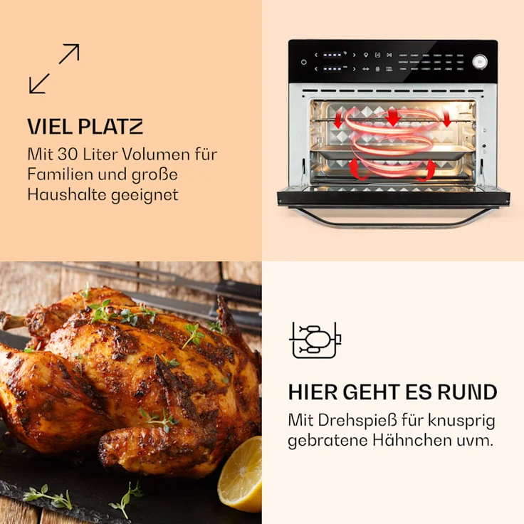 Klarstein Vigor Air Heißluftfritteuse, 1800 W, 30 Liter, 18 Programme, Ober- und Unterhitze, schwarz – Bild 5