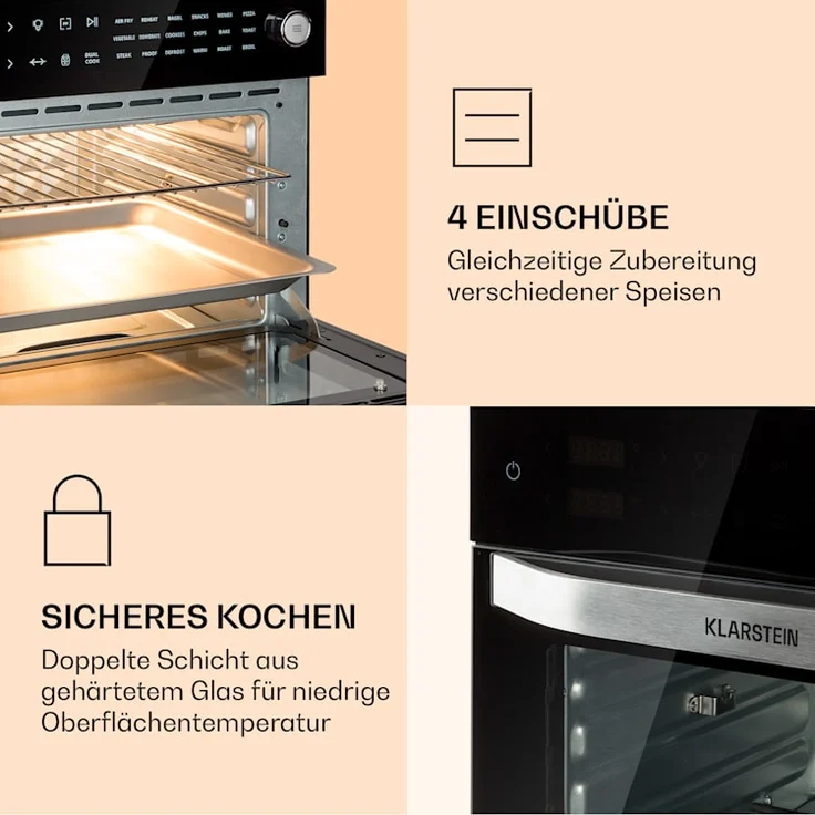 Klarstein Vigor Air Heißluftfritteuse, 1800 W, 30 Liter, 18 Programme, Ober- und Unterhitze, schwarz – Bild 6