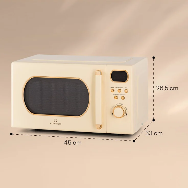 Klarstein Julieta Mikrowelle mit Grill, Standgerät, 20l Garraum, 800 W, Ø25,5 cm Drehteller, 8 Programme, crème – Bild 7