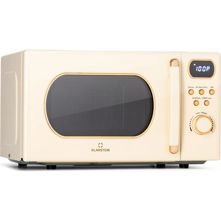 Klarstein Julieta Mikrowelle mit Grill, Standgerät, 20l Garraum, 800 W, Ø25,5 cm Drehteller, 8 Programme, crème – Bild 1