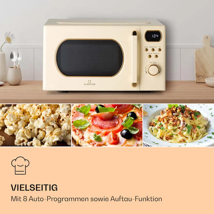 Klarstein Julieta Mikrowelle mit Grill, Standgerät, 20l Garraum, 800 W, Ø25,5 cm Drehteller, 8 Programme, crème – Bild 3