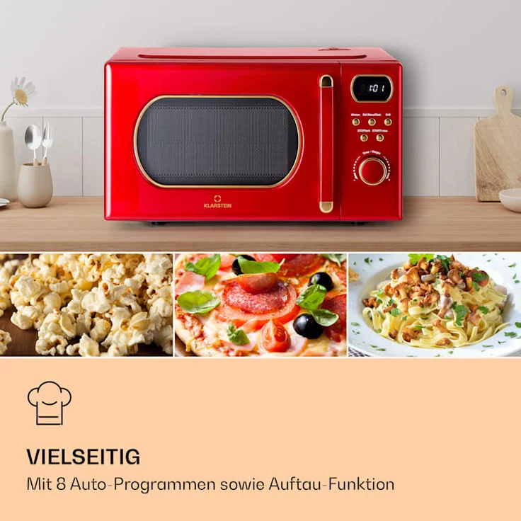 Klarstein Julieta Mikrowelle mit Grill, Standgerät, 20l Garraum, 800 W, Ø25,5 cm Drehteller, 8 Programme, rot – Bild 3