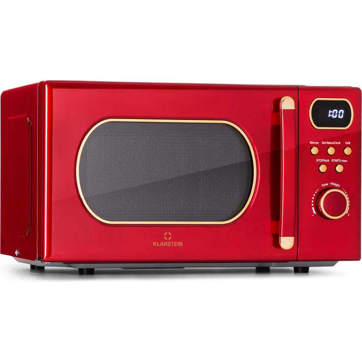 Klarstein Julieta Mikrowelle mit Grill, Standgerät, 20l Garraum, 800 W, Ø25,5 cm Drehteller, 8 Programme, rot