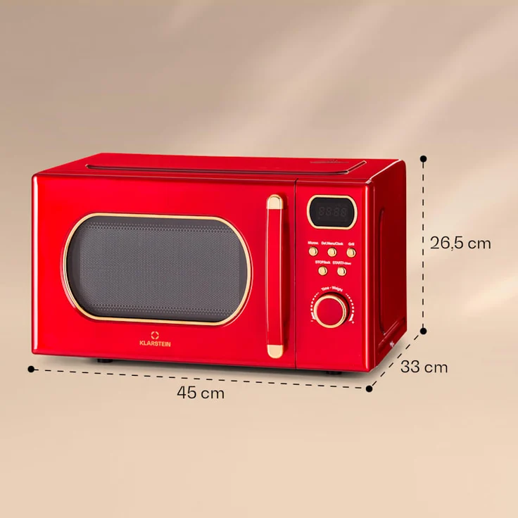 Klarstein Julieta Mikrowelle mit Grill, Standgerät, 20l Garraum, 800 W, Ø25,5 cm Drehteller, 8 Programme, rot – Bild 7