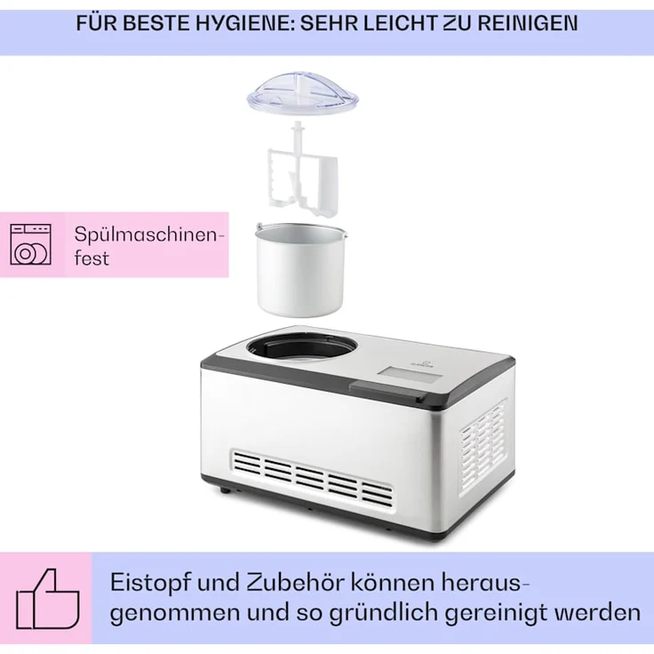 Klarstein Dolce Bacio Smart Eiscremebereiter Yogurtmaker Kompressor 2 Liter WiFi Touch Edelstahl – Bild 5